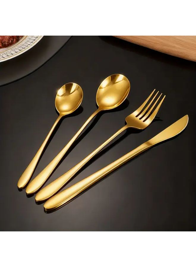 4 سكاكين ستيك ذهبية من الفولاذ المقاوم للصدأ على الطريقة الكورية مصقولة كالمرآة آمنة للغسيل في غسالة الصحون - Image 2